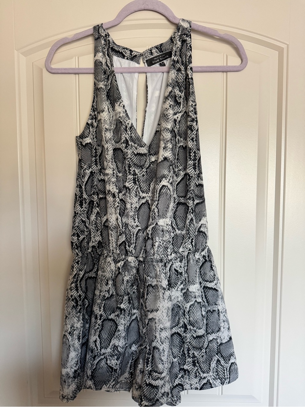 Blue Blush Black & White Snakeskin Print Romper